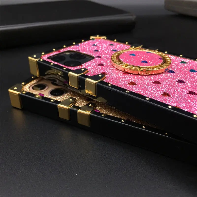 Super Luxury Bling Patterned with Bracket Ring Holder Case for iPhone 11/12 Series Yesy All Goods
