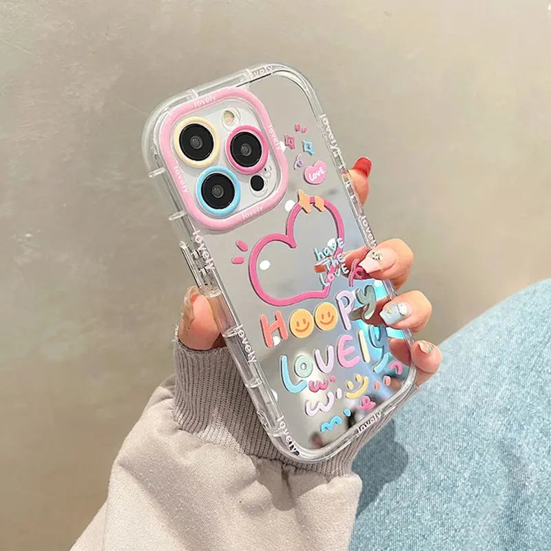 Happy Lovely Mirror Back Case for iPhone 13/14/15 Series - YAG Boutique