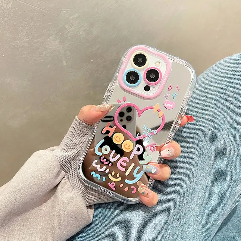 Happy Lovely Mirror Back Case for iPhone 13/14/15 Series - YAG Boutique