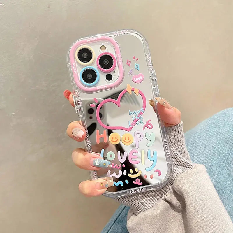 Happy Lovely Mirror Back Case for iPhone 13/14/15 Series - YAG Boutique