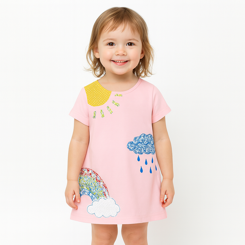 Girls Rainbow & Sunshine Cotton Dress  girls clothing YAG Boutique