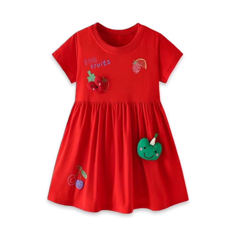 Girls Red Fruit Applique Cotton Summer Dress  girls clothing YAG Boutique