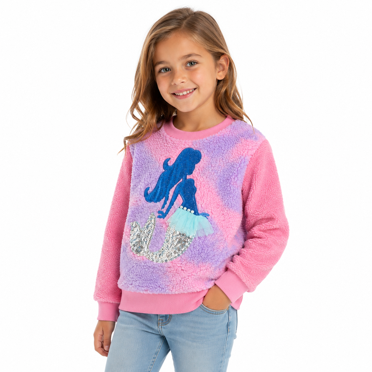 Aria Pastel Pink Sherpa Fleece Mermaid Jumper  girls clothing YAG Boutique
