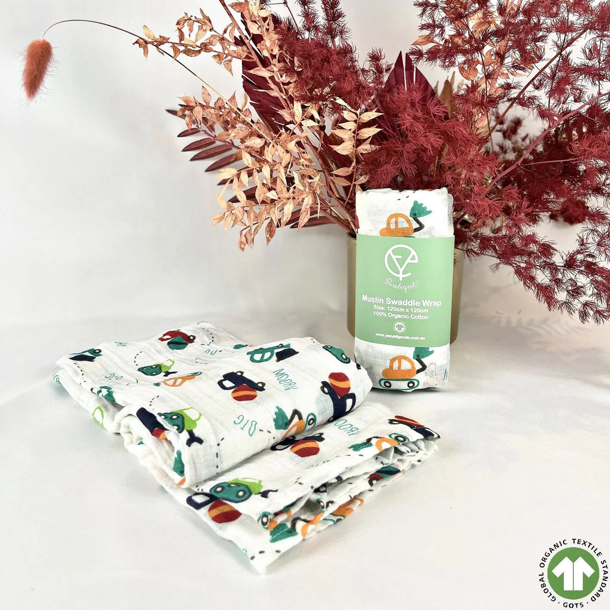 Baby Swaddle Wrap Colourful Cars- 100% Certified Organic Cotton YAG Boutique