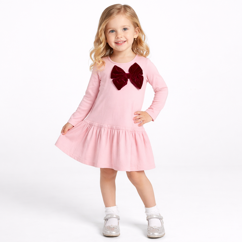 Blush Velvet Bow Princess Dress  girls clothing YAG Boutique