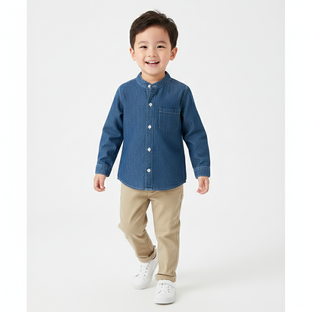 Boys Classic Mandarin Collar Denim Shirt  kids clothing YAG Boutique