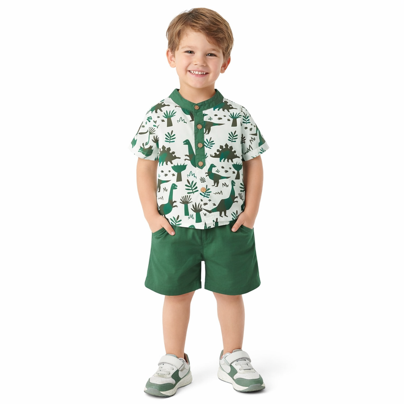 Boys Green Dinosaur Summer Outfit Set  kids clothing YAG Boutique