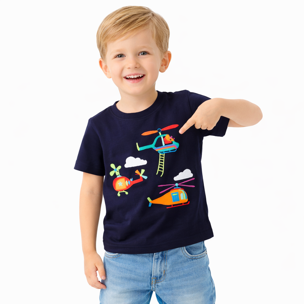 Boys Navy Helicopter Appliqué T-Shirt  kids clothing YAG Boutique