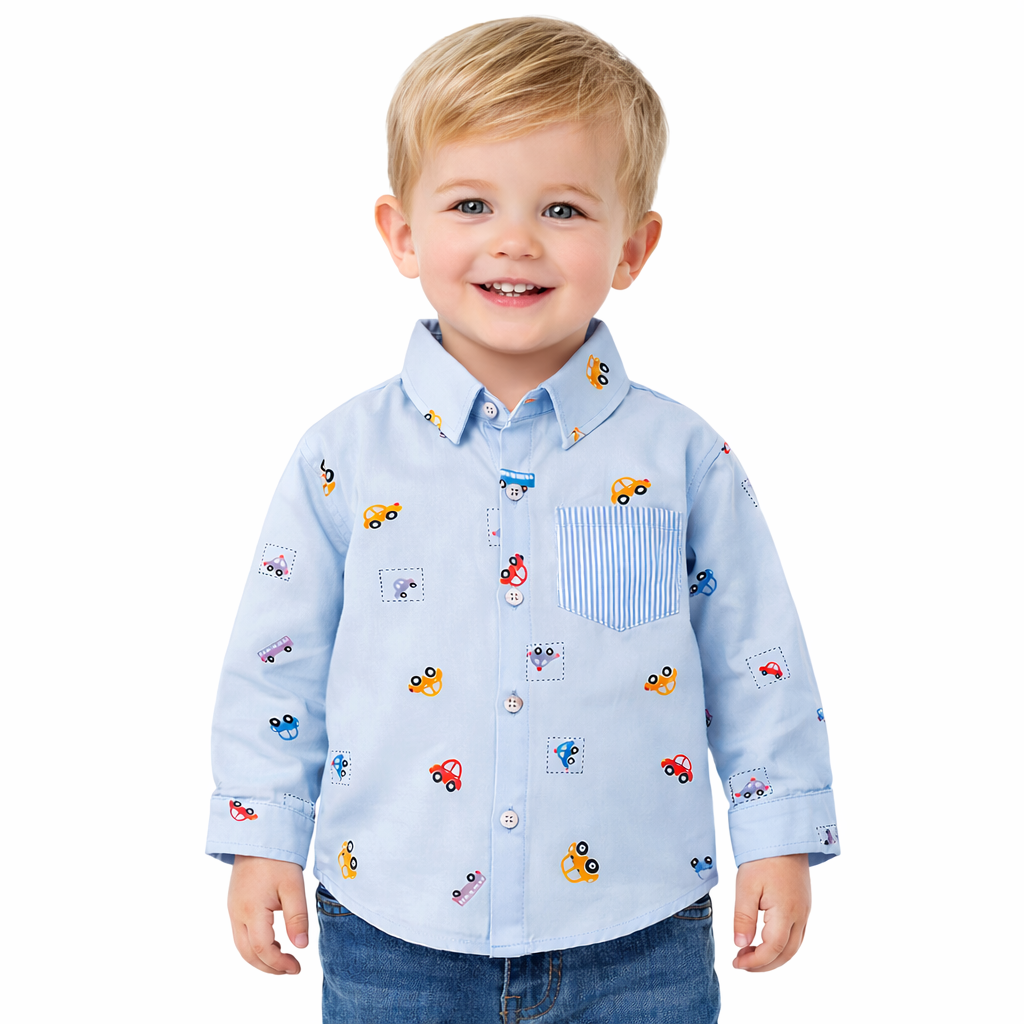 Boys Transport Print Long Sleeve Button Shirt  kids clothing YAG Boutique
