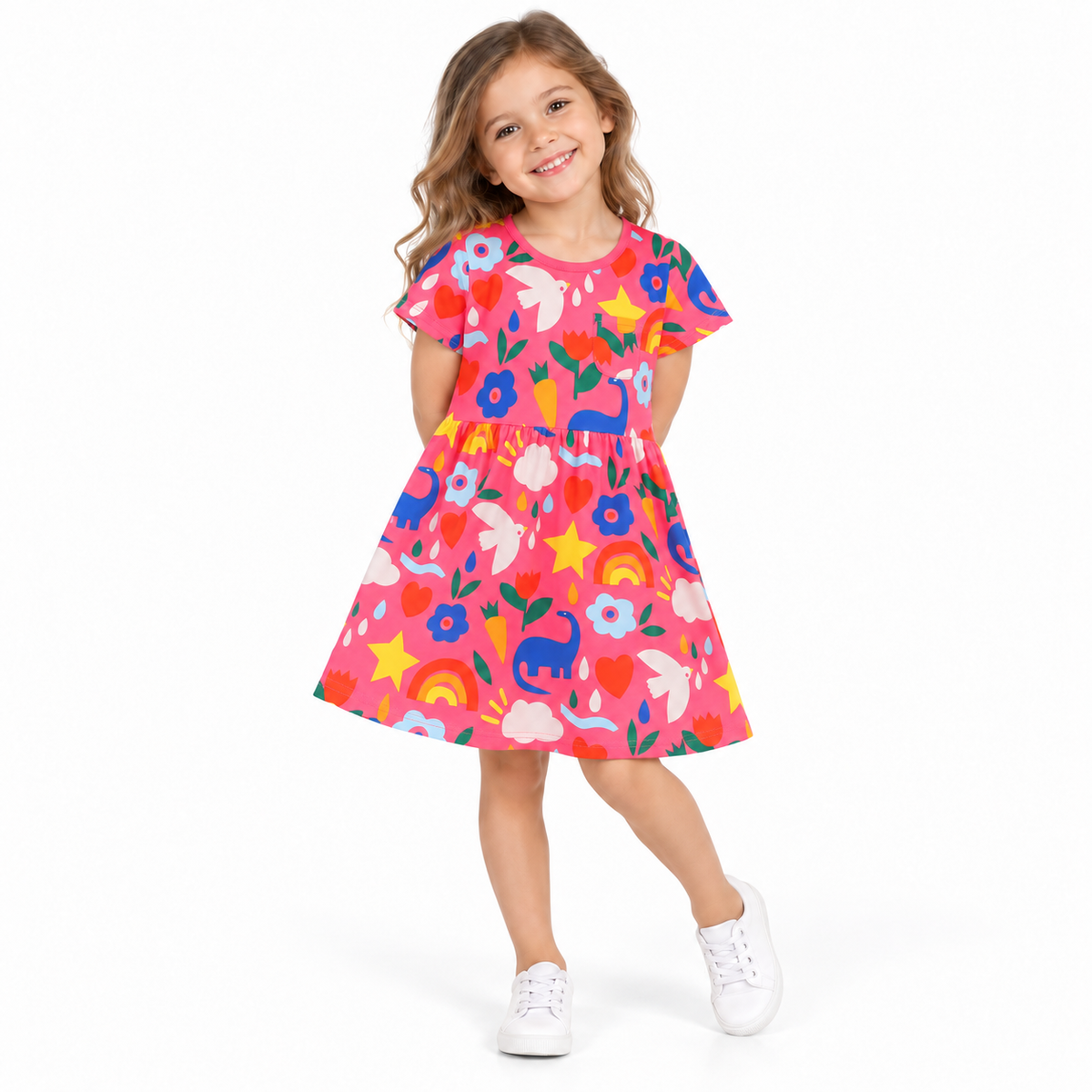 Bright Play Day Printed Cotton Dress  girls clothing YAG Boutique