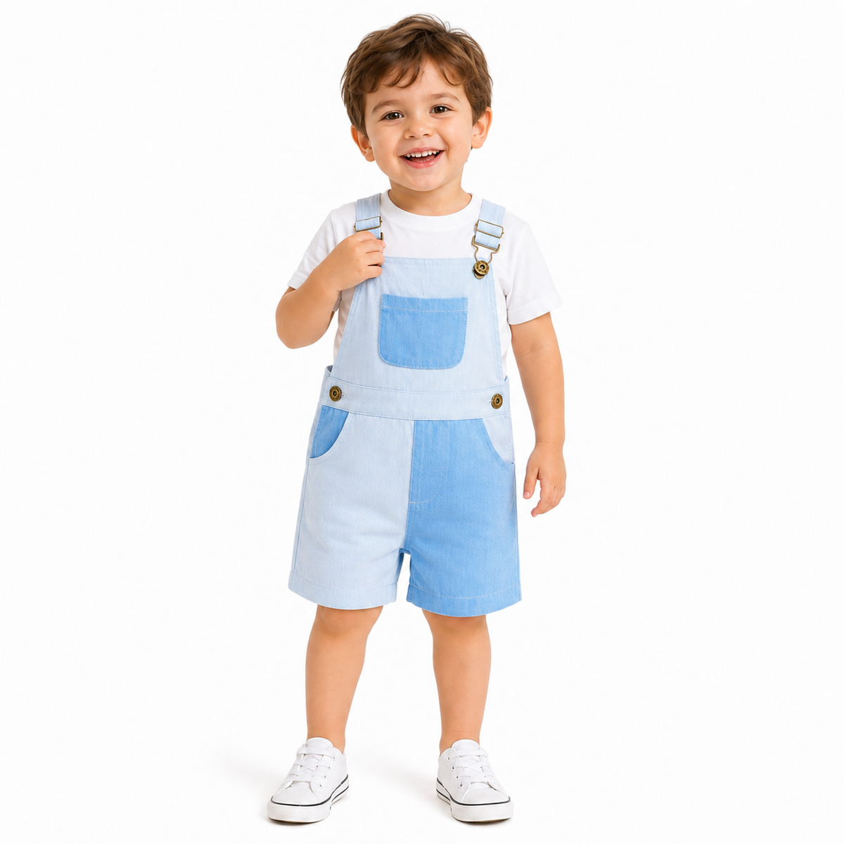 Kids Soft Colorblock Denim Dungaree Shorts  kids clothing YAG Boutique