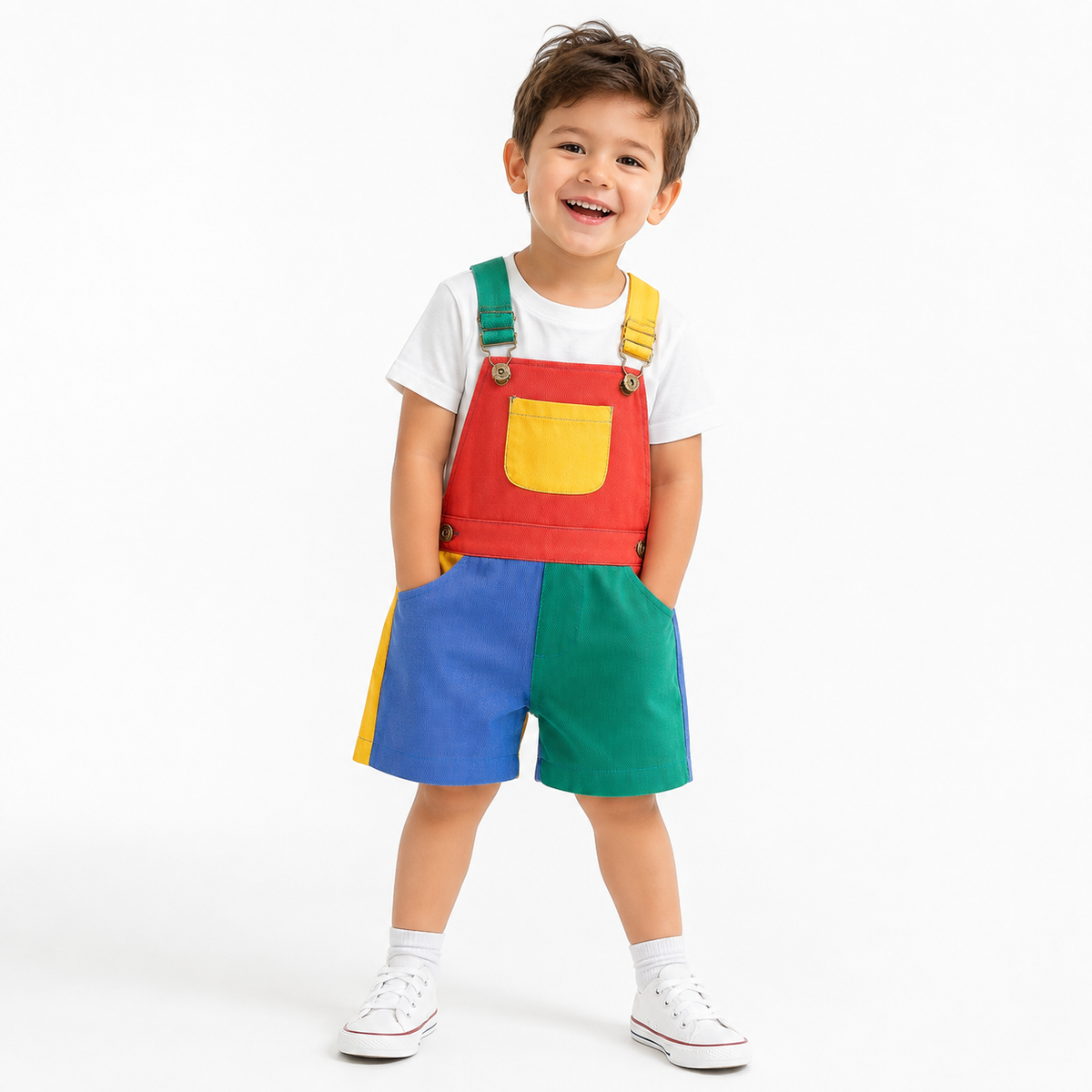 Kids Soft Colorblock Denim Dungaree Shorts  kids clothing YAG Boutique