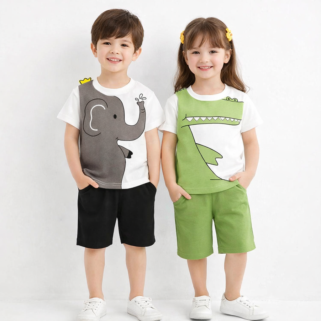 Cute Cartoon Animal Kids T-Shirt – Elephant & Crocodile Print  kids clothing YAG Boutique