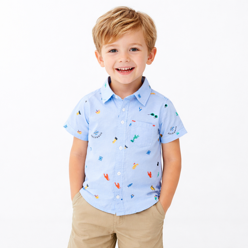 Boys Nautical Print Short Sleeve Button-Up Shirt  kids clothing YAG Boutique