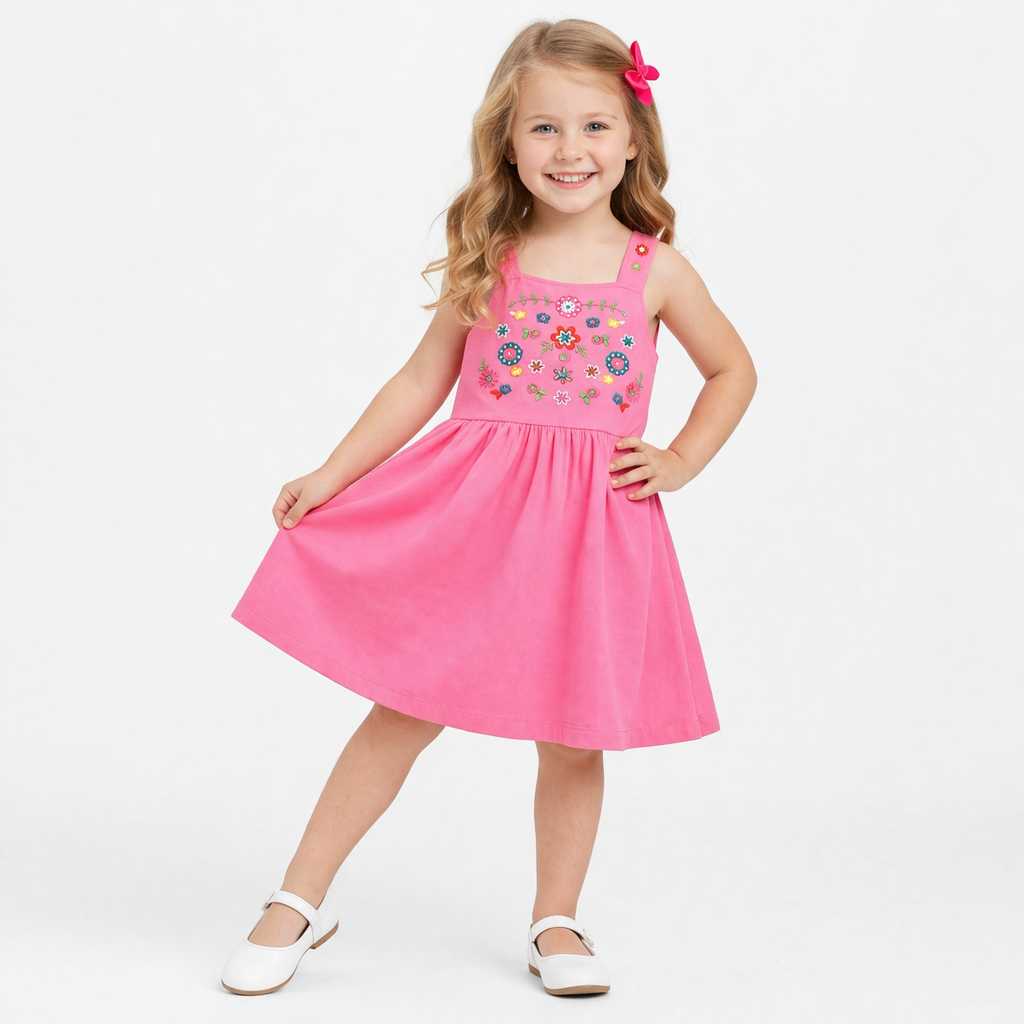 Girls Floral Embroidered Cotton Pinafore Dress  girls clothing YAG Boutique