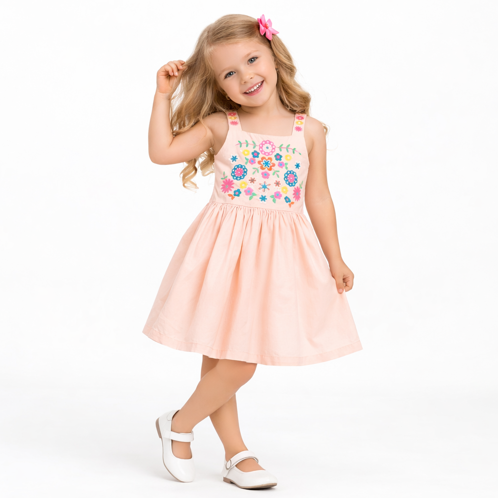 Girls Floral Embroidered Cotton Pinafore Dress  girls clothing YAG Boutique