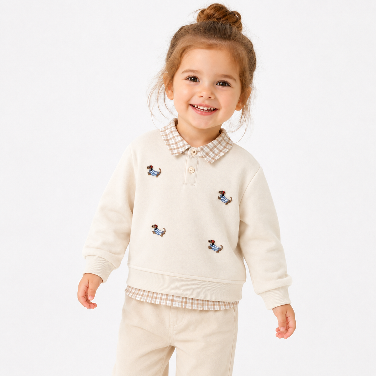 Classic Plaid Collar Embroidered Puppy Jumper  kids clothing YAG Boutique
