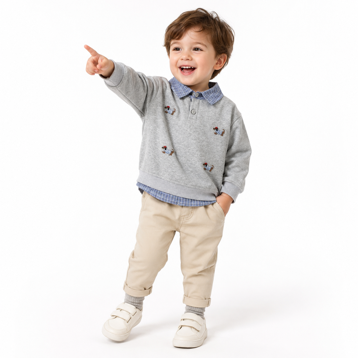 Classic Plaid Collar Embroidered Puppy Jumper  kids clothing YAG Boutique