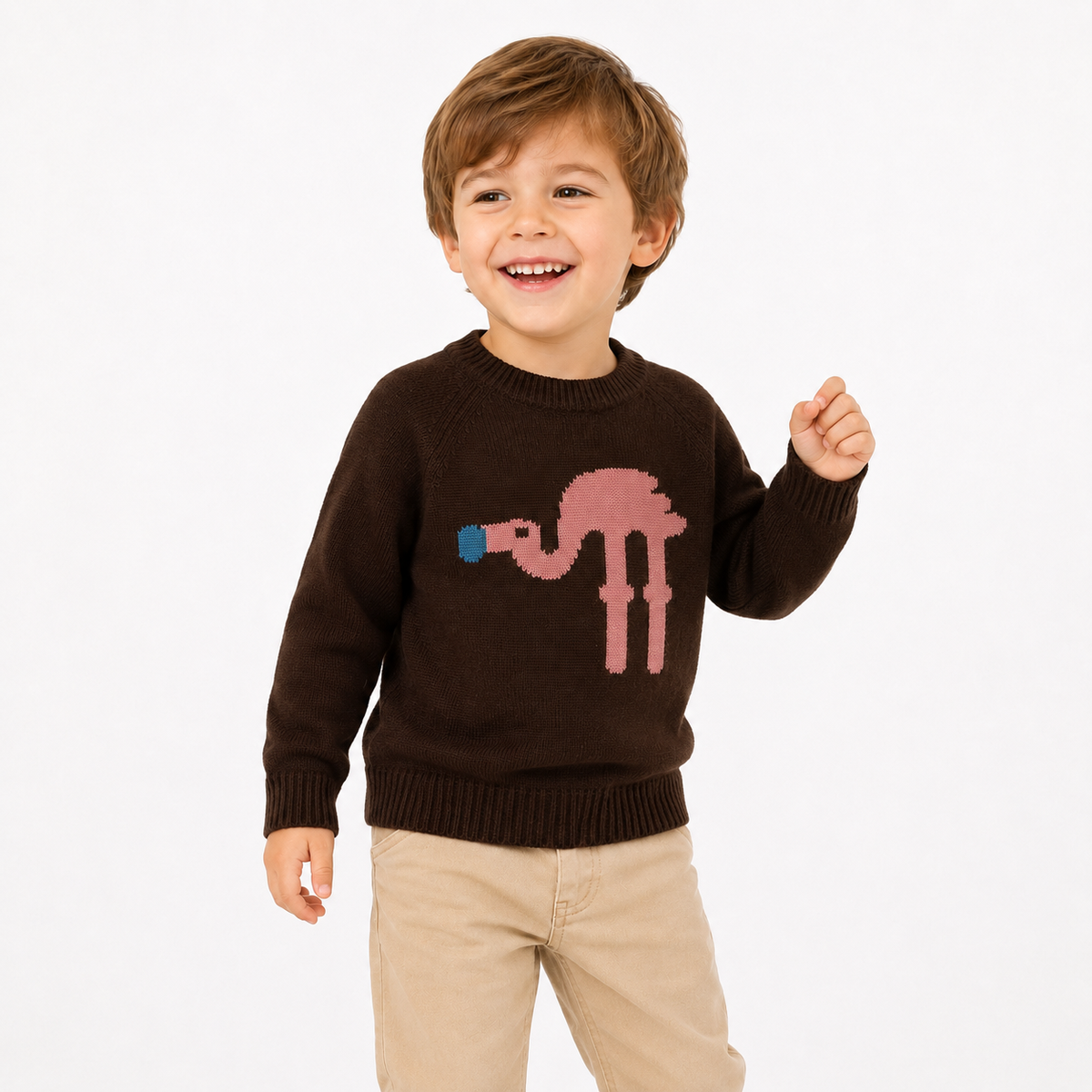 Cocoa Brown Flamingo Intarsia Knit Sweater  kids clothing YAG Boutique