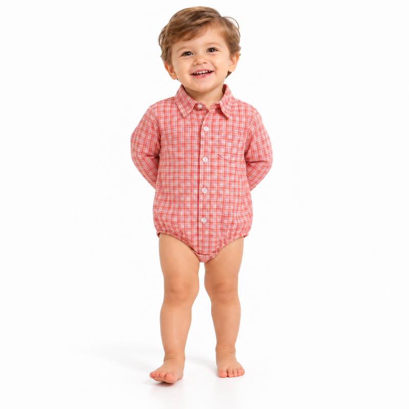 Cotton Plaid Long Sleeve Baby Shirt Romper  kids clothing YAG Boutique