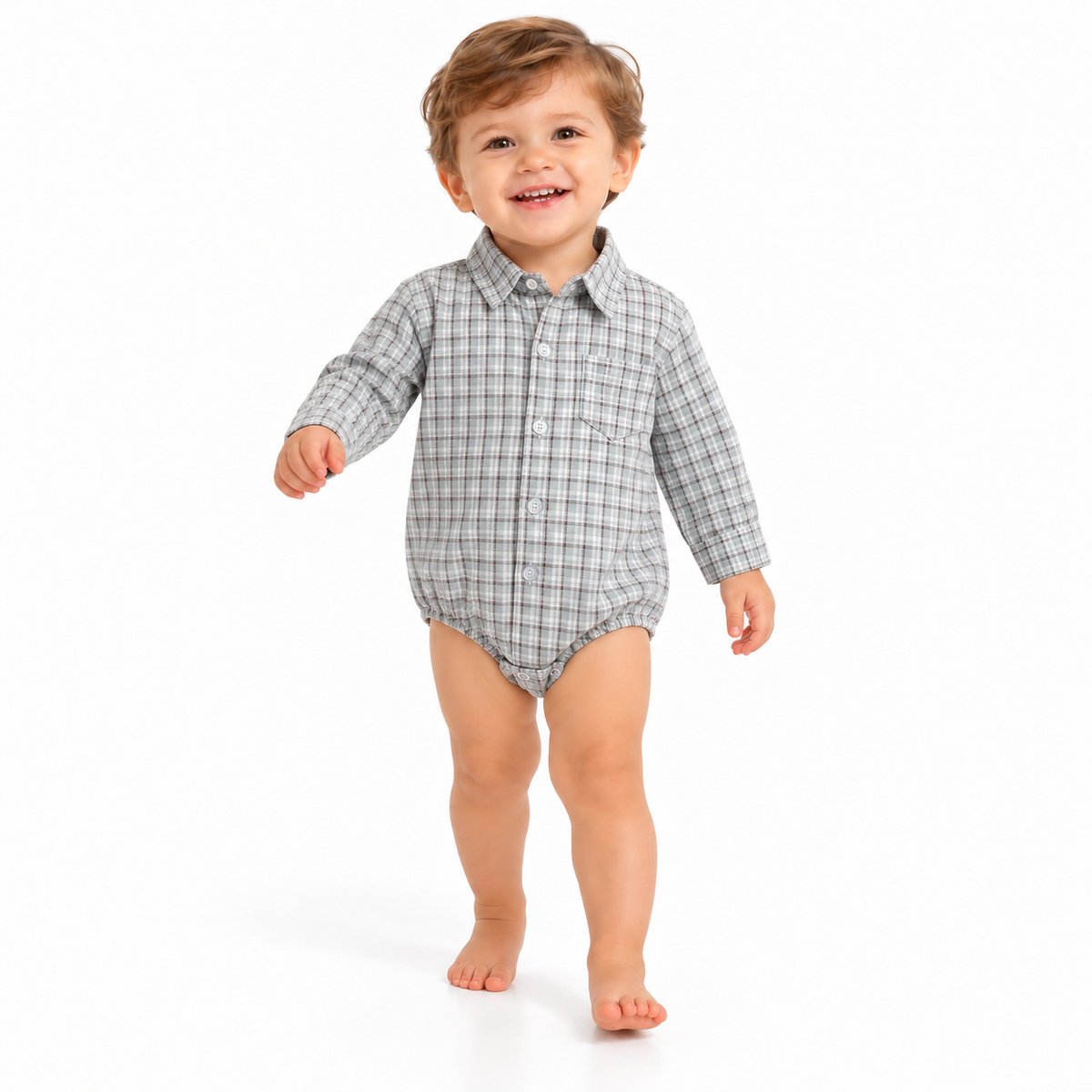 Cotton Plaid Long Sleeve Baby Shirt Romper  kids clothing YAG Boutique