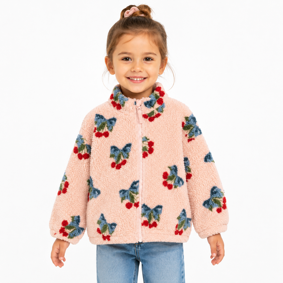 Cozy Cherry Bow Premium Fleece Jacket  girls clothing YAG Boutique