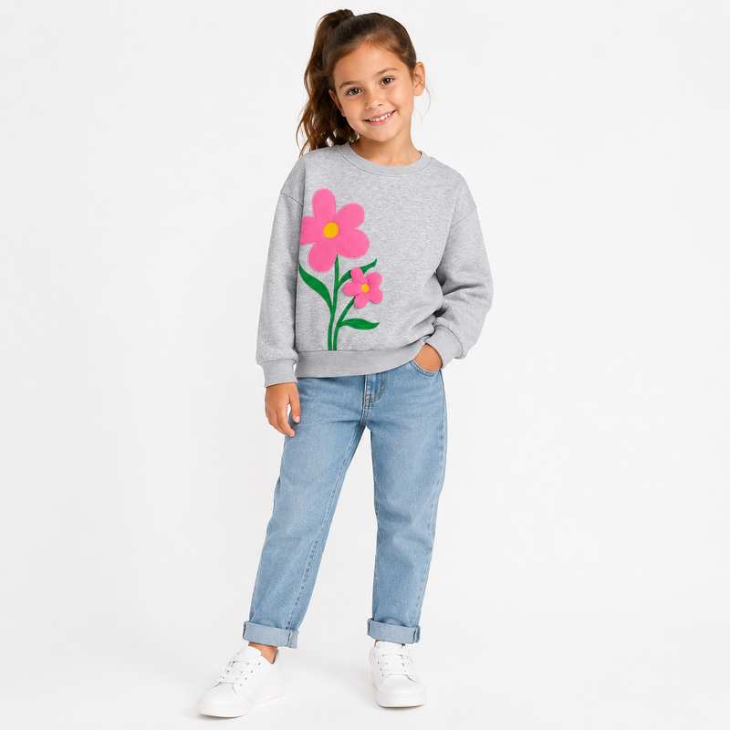 Cozy Floral Appliqué Fleece-Lined Jumper  girls clothing YAG Boutique