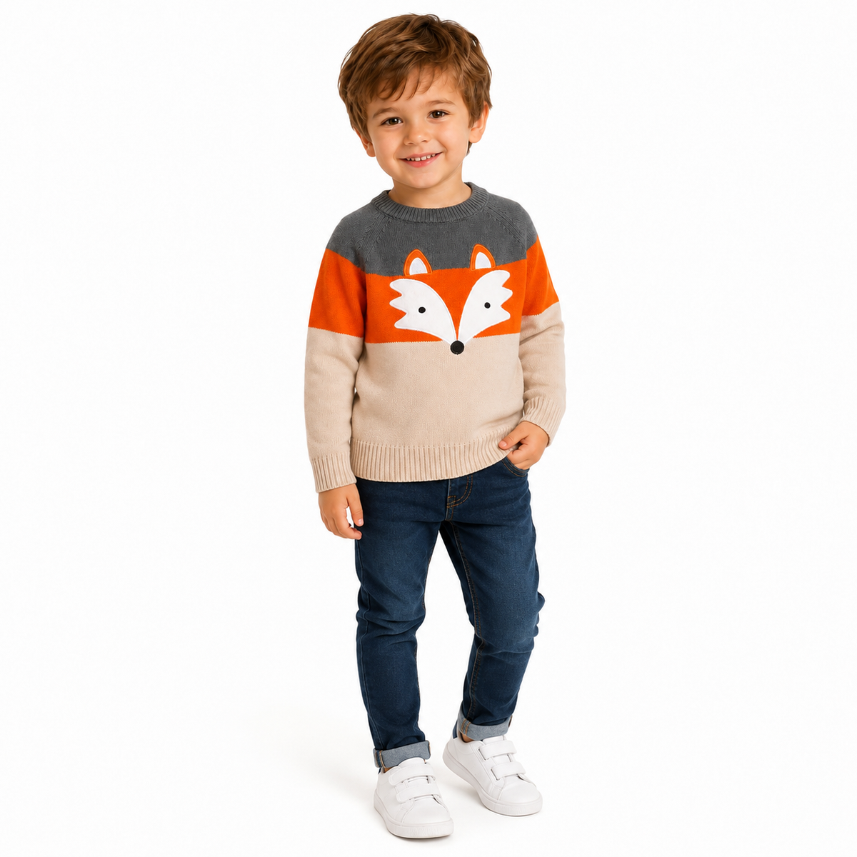 Cozy Fox Color-Block Kids Knit Jumper  kids clothing YAG Boutique