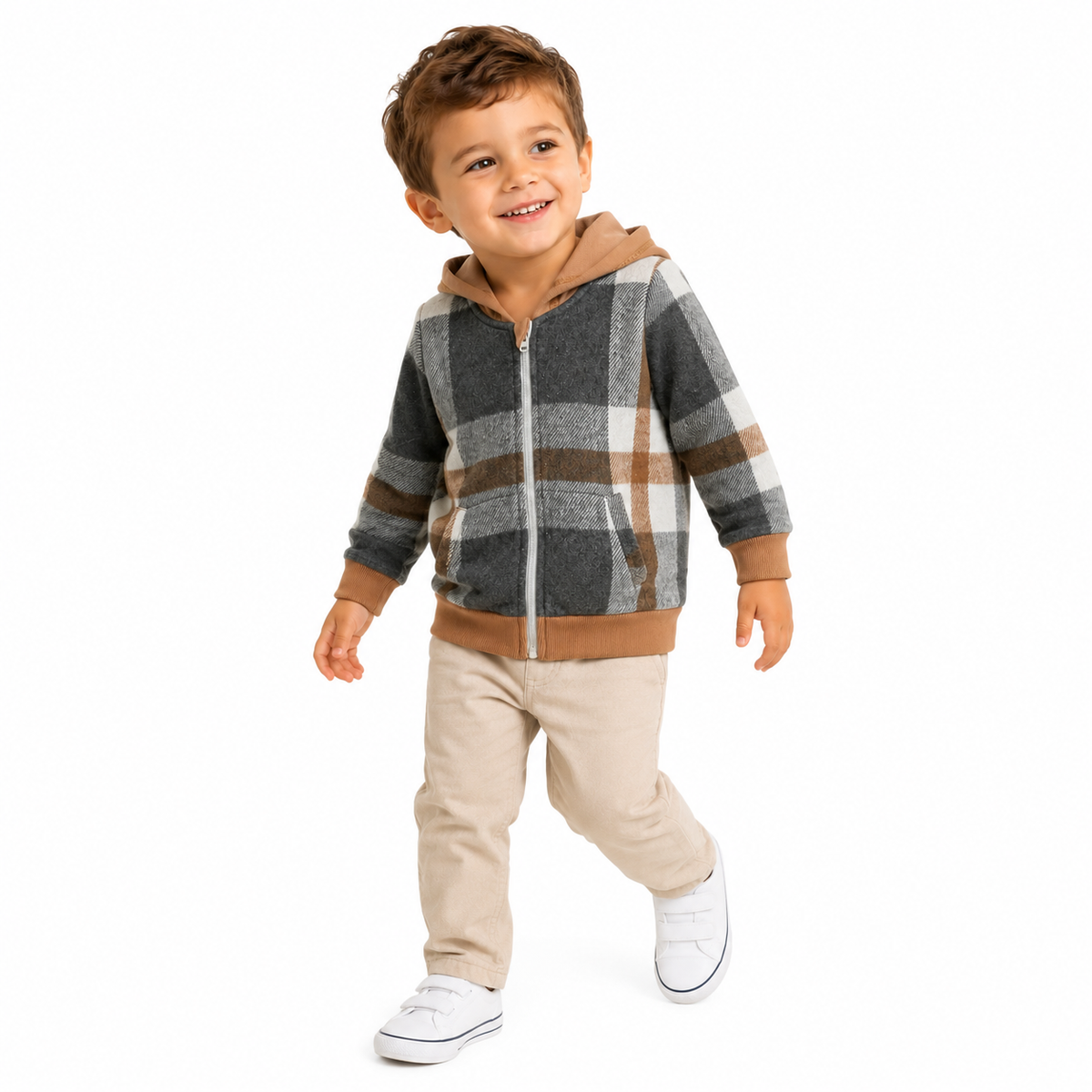 Cozy Plaid Zip-Up Toddler Hoodie Jacket  kids clothing YAG Boutique