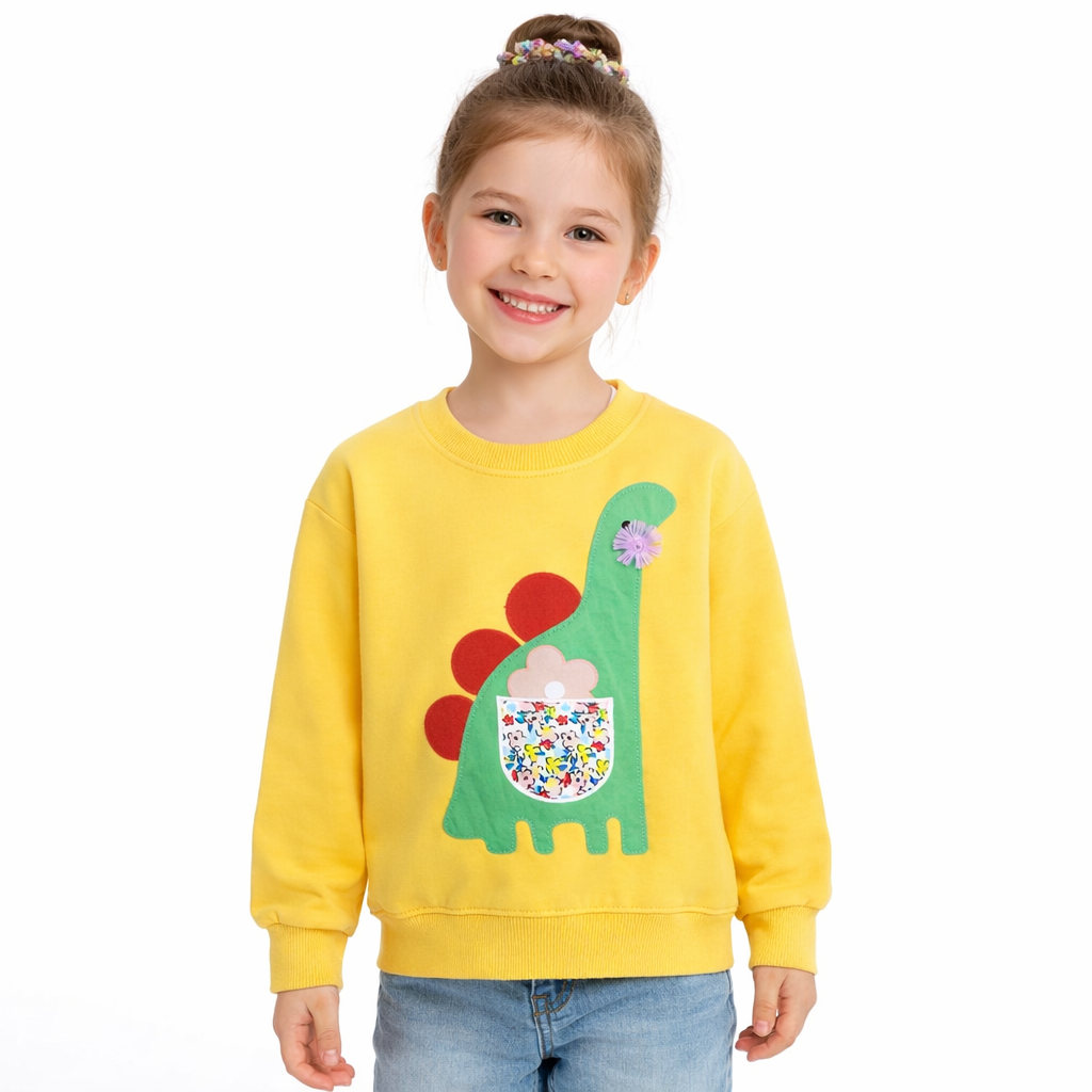Girls Yellow Dinosaur Jumper  kids clothing YAG Boutique