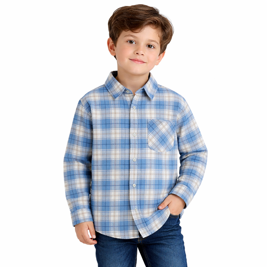 Dusty Blue Plaid Kids Flannel Shirt  kids clothing YAG Boutique