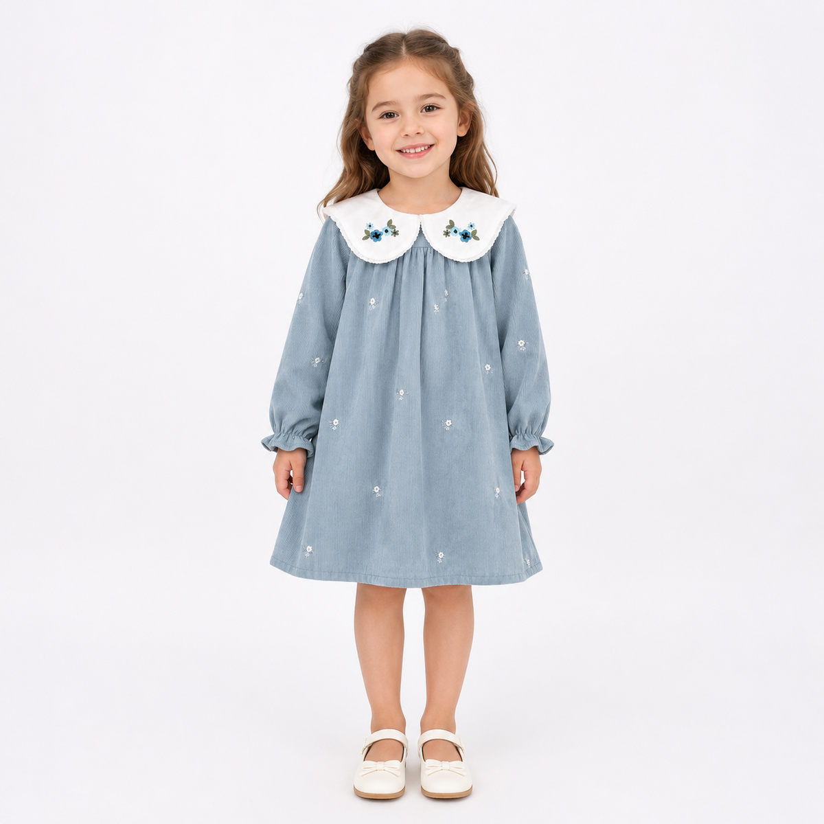 Embroidered Peter Pan Collar Corduroy Toddler Dress  girls clothing YAG Boutique