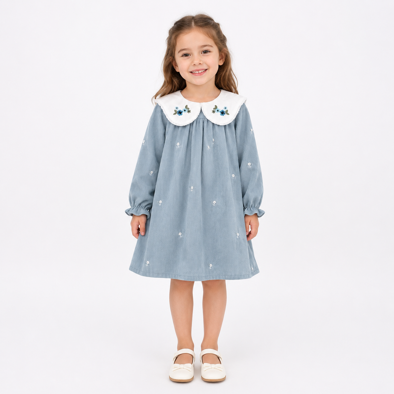 Embroidered Peter Pan Collar Corduroy Toddler Dress  girls clothing YAG Boutique