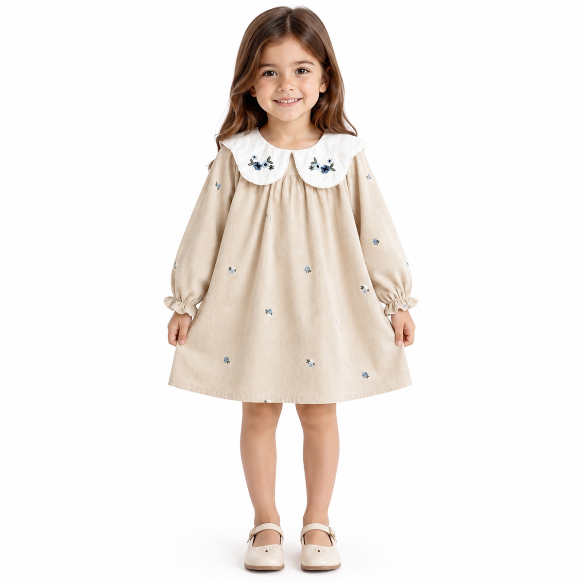 Embroidered Peter Pan Collar Corduroy Toddler Dress  girls clothing YAG Boutique