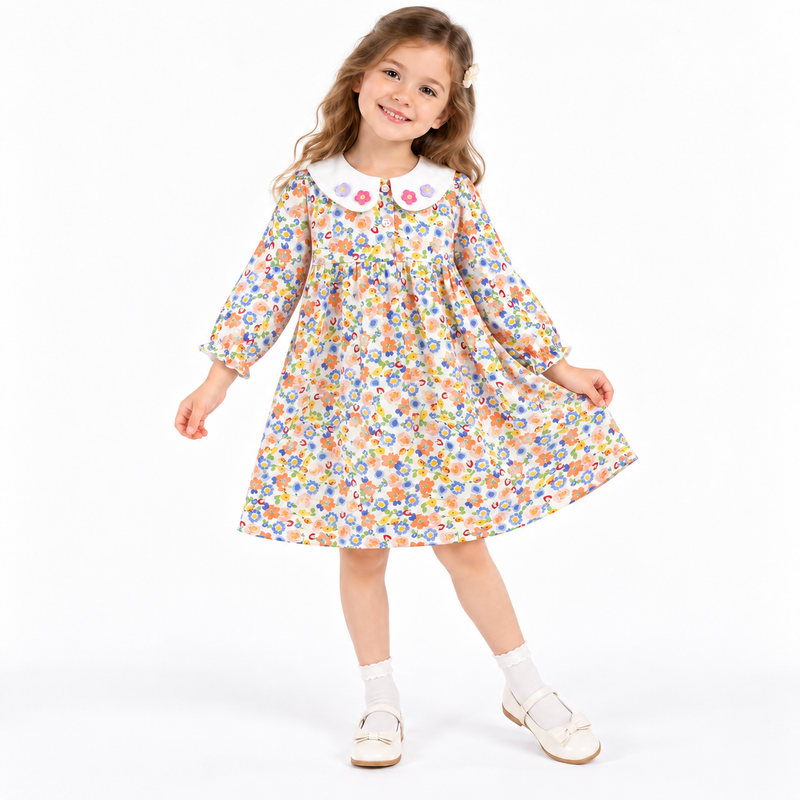 Floral Meadow Peter Pan Collar Toddler Girls Dress  girls clothing YAG Boutique