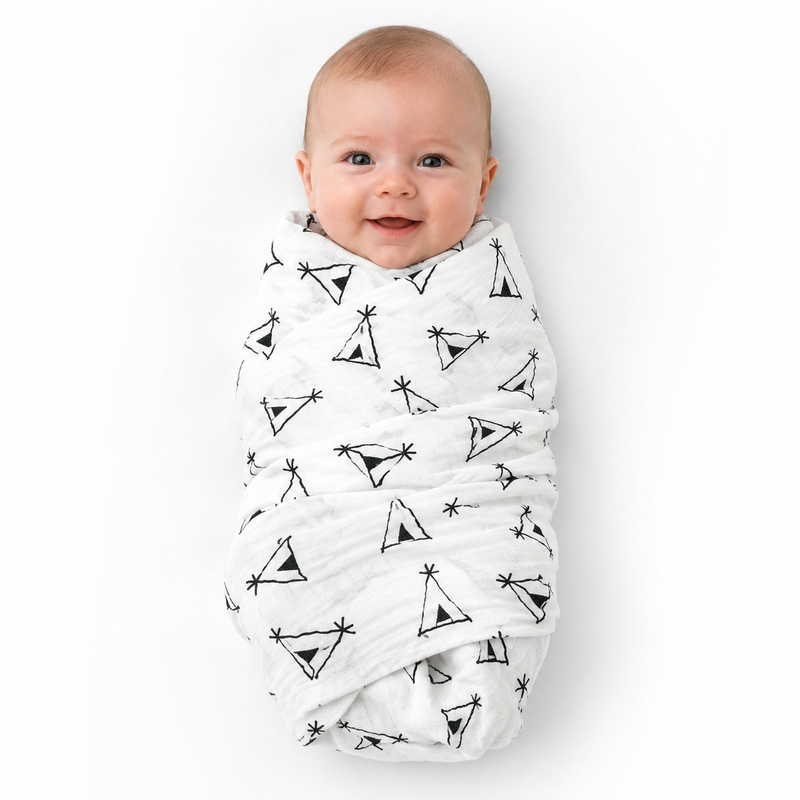 GOTS Certified Organic Cotton Baby Swaddle Wrap - Nordic Tent Print   YAG Boutique
