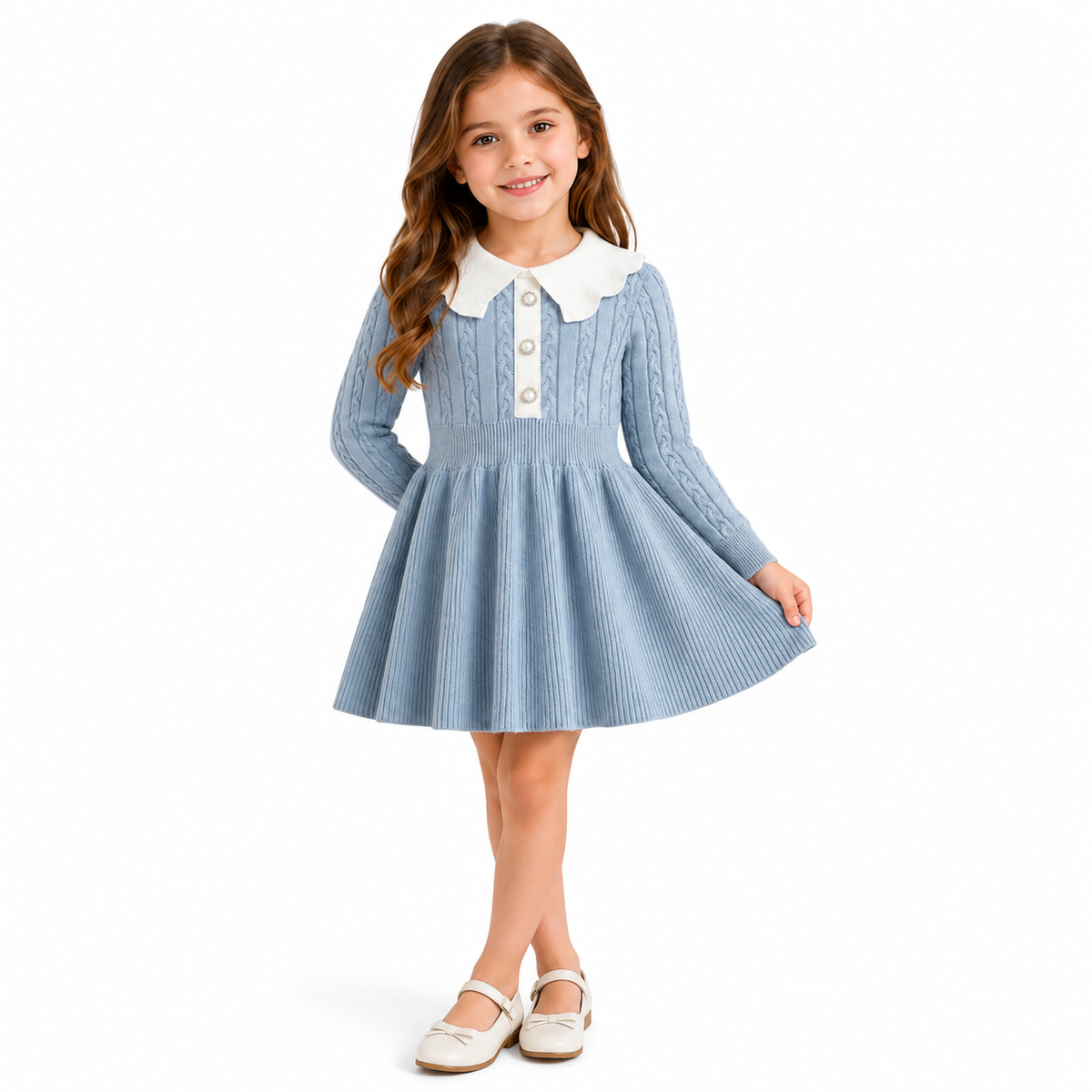 Girl's Cable Knit Scalloped Collar Dress  girls clothing YAG Boutique