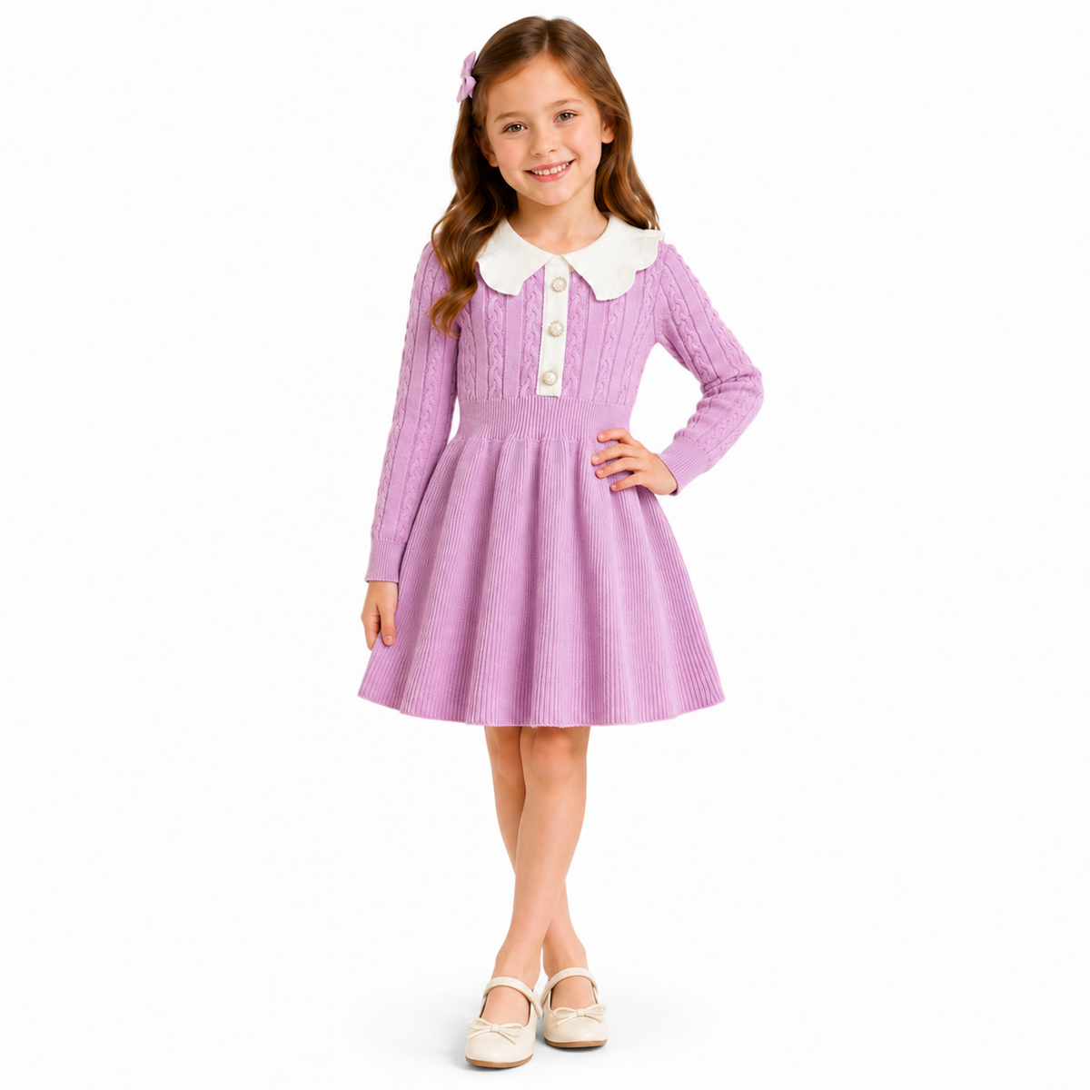 Girl's Cable Knit Scalloped Collar Dress  girls clothing YAG Boutique