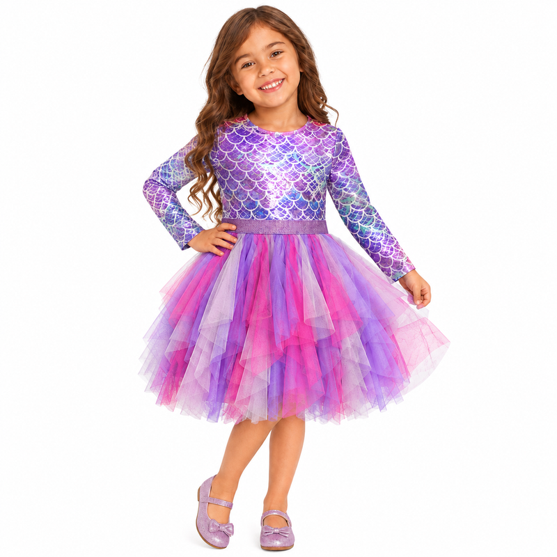 Girls Holographic Mermaid Scale Tulle Tutu Party Dress  girls clothing YAG Boutique