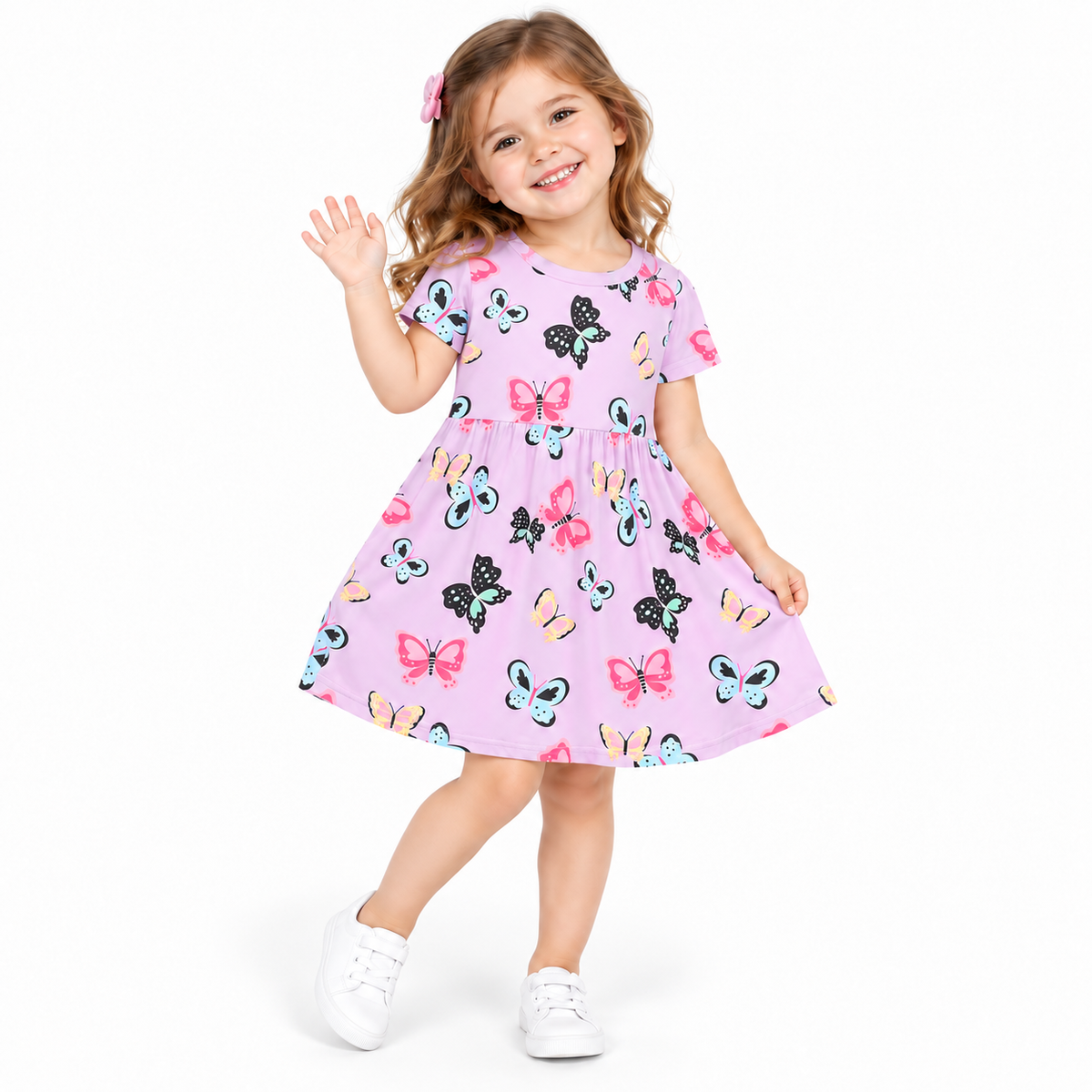 Girls Lilac Butterfly Print A-Line Stretch Dress  girls clothing YAG Boutique