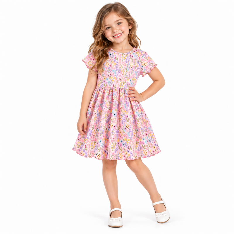 Girls Soft Cotton Floral Print Flutter Sleeve A-Line Smock Dress  girls clothing YAG Boutique