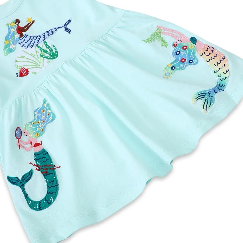 Girls Aqua Mermaid Embroidered Summer Dress  girls clothing YAG Boutique