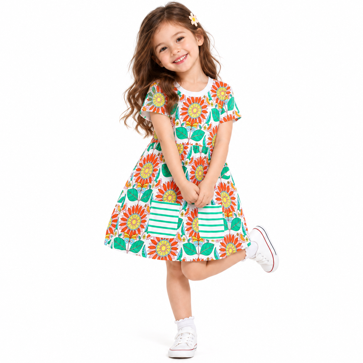 Girls Bloom Floral A-Line Summer Dress with Striped Pockets  girls clothing YAG Boutique