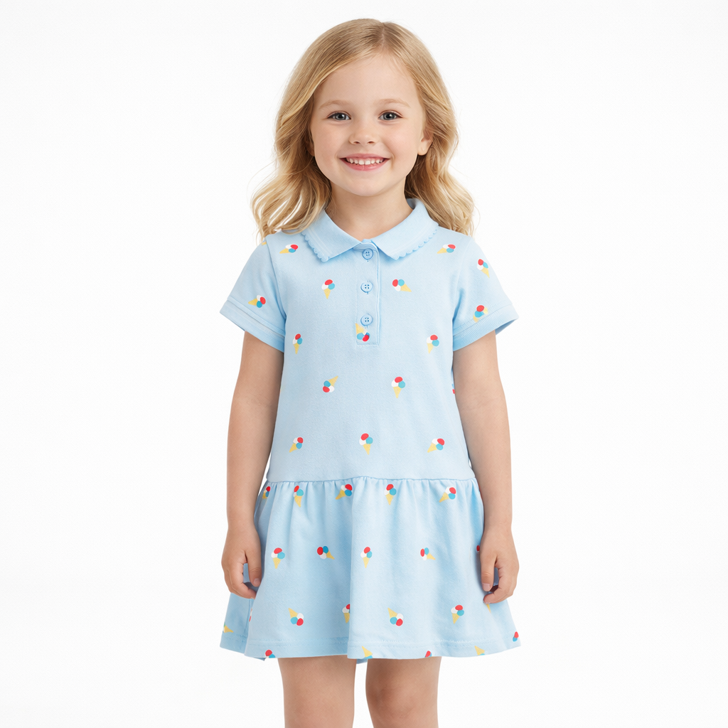 Girls Blue Ice Cream Print Polo Dress  girls clothing YAG Boutique