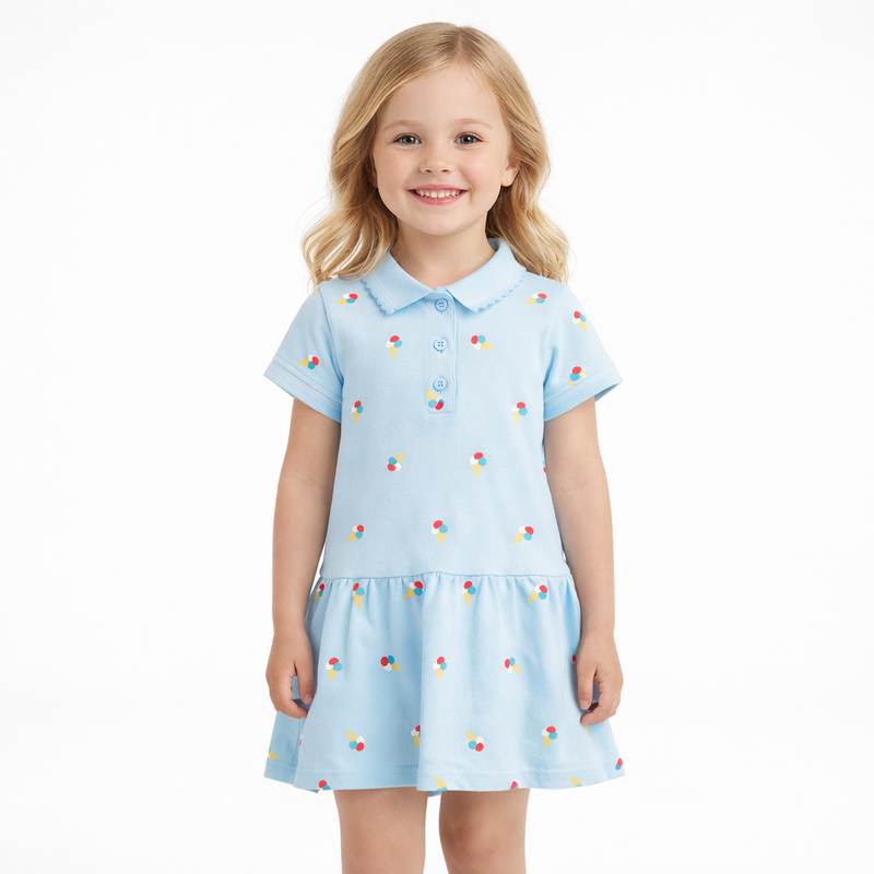 Girls Blue Ice Cream Print Polo Dress  girls clothing YAG Boutique