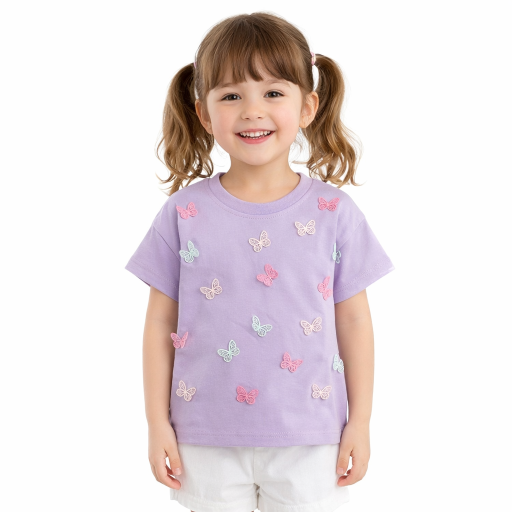 Girls Butterfly Embroidered Cotton Tee Shirt  girls clothing YAG Boutique
