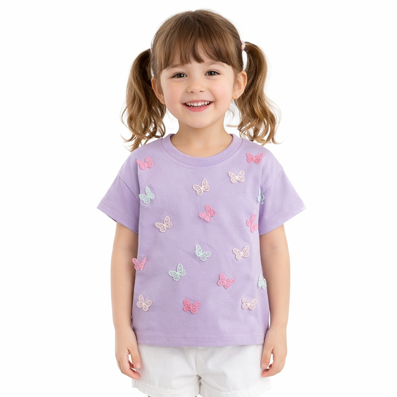 Girls Butterfly Embroidered Cotton Tee Shirt  girls clothing YAG Boutique
