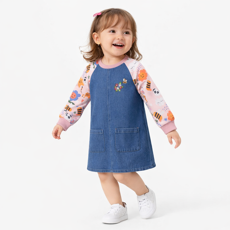 Girls’ Denim Raglan Play Dress  girls clothing YAG Boutique