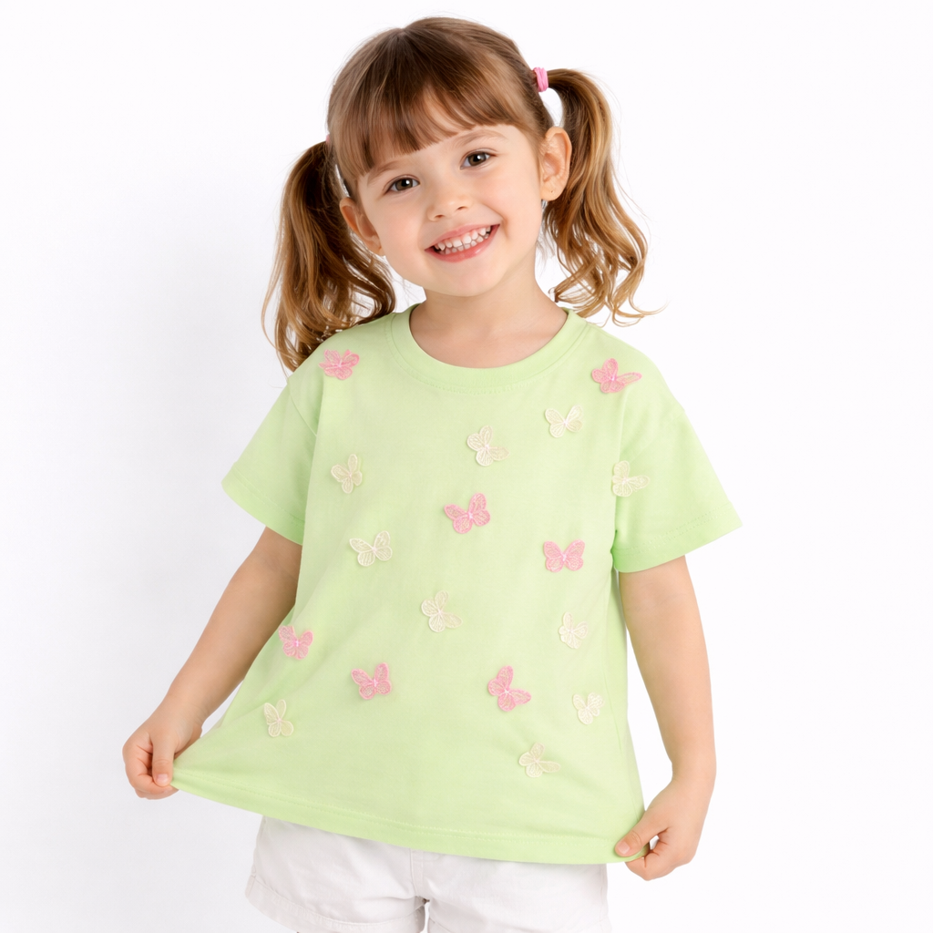 Girls Butterfly Embroidered Cotton Tee Shirt  girls clothing YAG Boutique