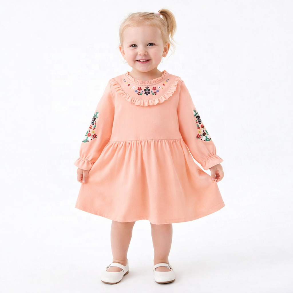 Girls Embroidered Long Sleeve Dress  girls clothing YAG Boutique
